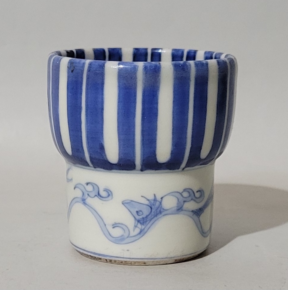 古美術柳 古伊万里 染付 麦藁文酒盃 江戸後期 仏飯器 祥瑞の画像3