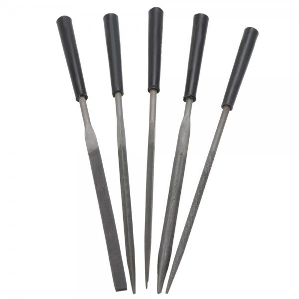 送料無料 SK鋼材 精密ヤスリ 5本セット + 仕上げ紙やすり3種類(おまけ)※刃こぼれしづらく長く使えるベーシックな金属棒ヤスリ _画像1