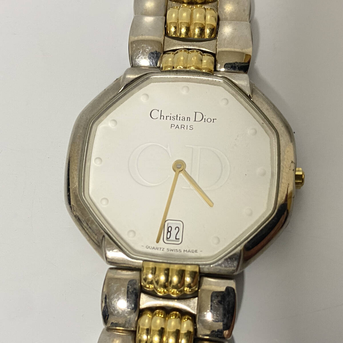 *( б/у )( утиль ) Christian Dior ok tagon Date наручные часы 45.204 мужской белый циферблат  *( б/у )( утиль ) Christian Dior ok tagon Date наручные часы 45.204 мужской белый циферблат