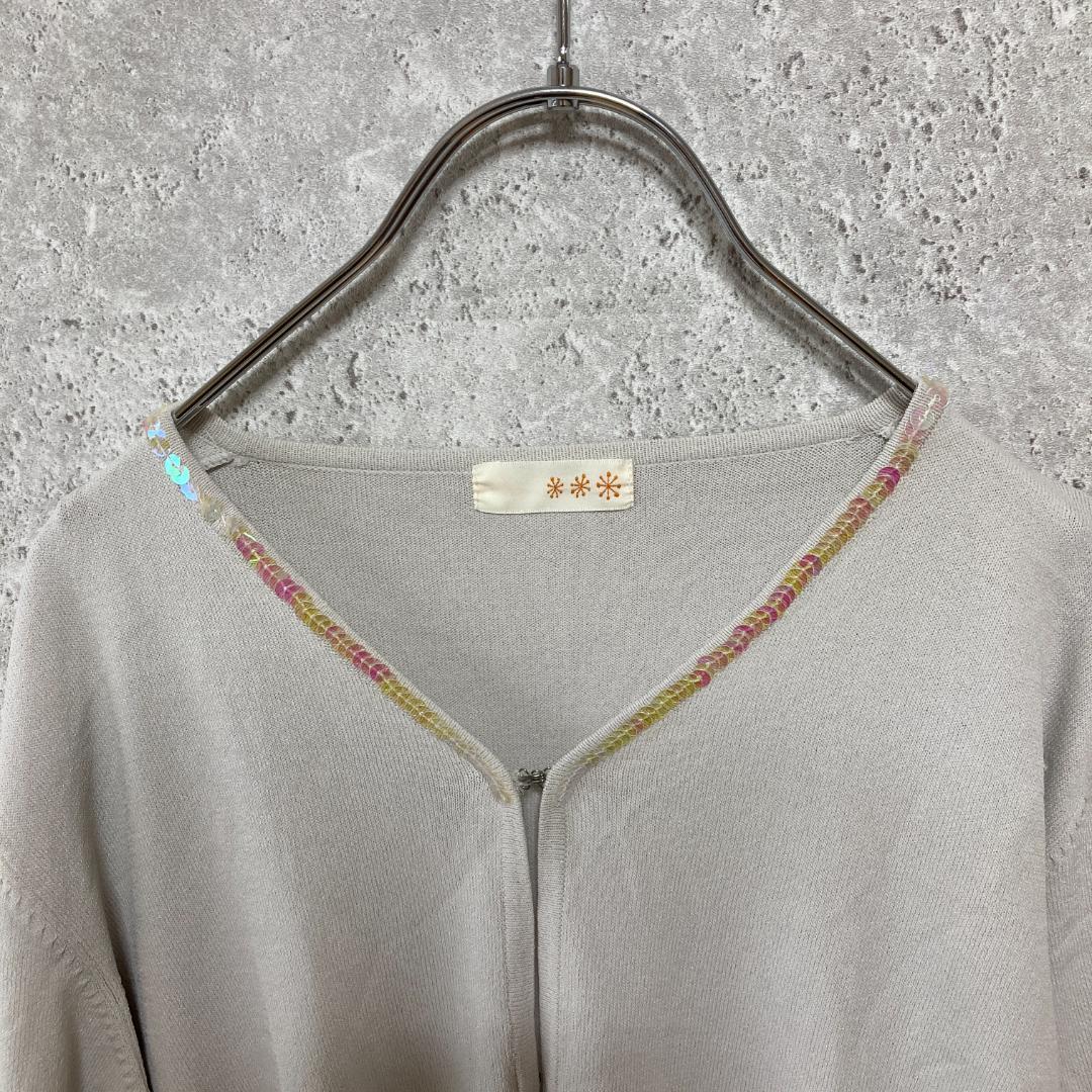 フェリシモ(LL)Vネックカーディガン*スパンコール*伸縮性*透け感*七分袖_画像4