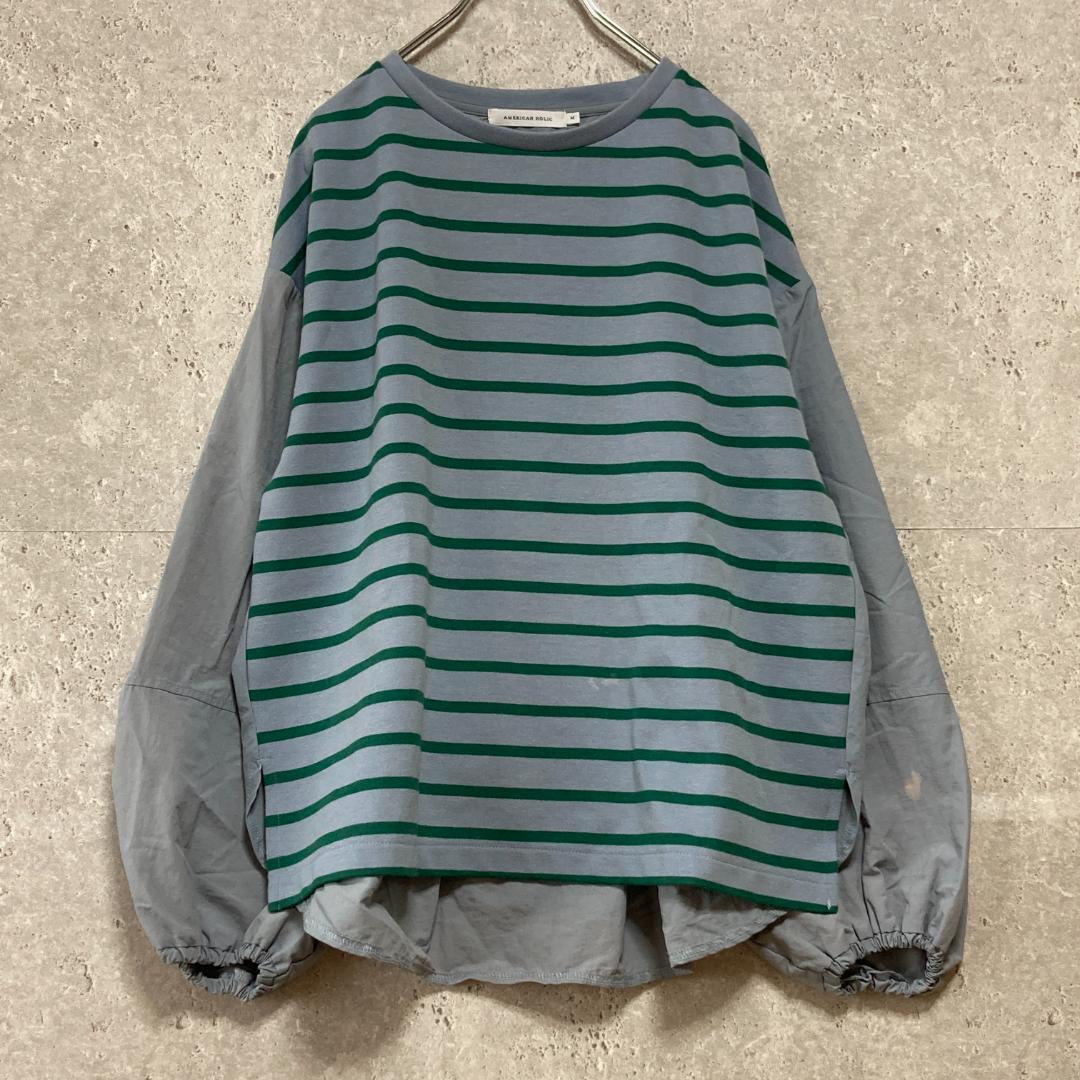 アメリカンホリック(M)異素材ポンチプルオーバー*ボーダー*バルーンスリーブ_画像1