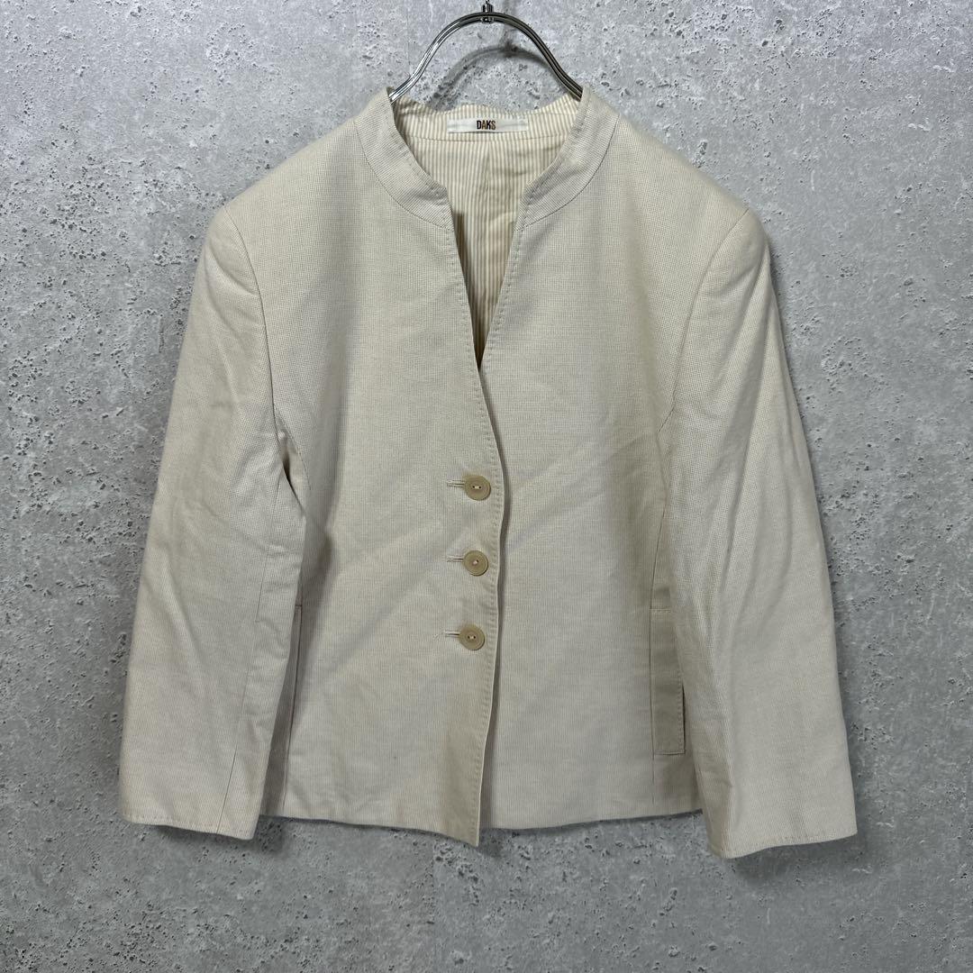 【DAKS】ダックス(9AR)ノーカラジャケット*コットン100%*裏ストライプ_画像1