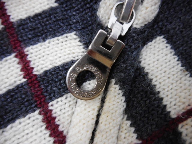 67 送60サ 1021YD05 BURBERRY BLACK LABEL バーバリーブラックレーベル ジップアップセーター BMT60-906-02 サイズ3 中古品