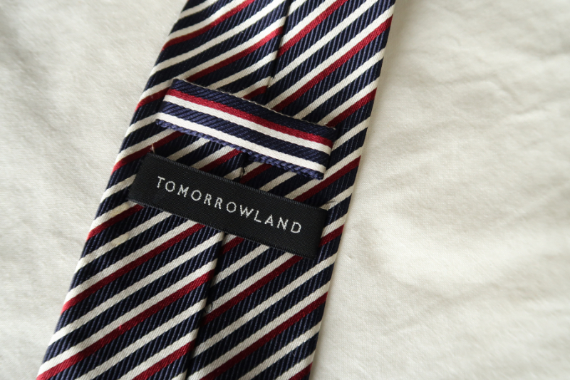 TOMORROWLAND シルクネクタイ　ストライプ　ネイビー　ワインレッド_画像3