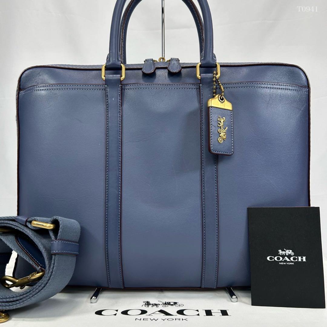 【極美品】COACH コーチ メトロポリタン スリム 2way ビジネスバッグ トートバッグ ショルダーバッグ レザー ブルー 青 A4可 大容量_画像1