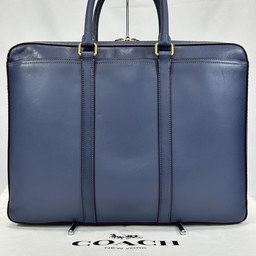 【極美品】COACH コーチ メトロポリタン スリム 2way ビジネスバッグ トートバッグ ショルダーバッグ レザー ブルー 青 A4可 大容量_画像4