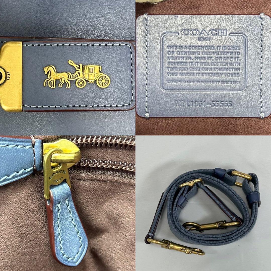 【極美品】COACH コーチ メトロポリタン スリム 2way ビジネスバッグ トートバッグ ショルダーバッグ レザー ブルー 青 A4可 大容量_画像8