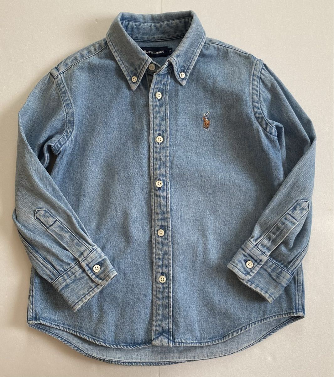 ビンテージ◆希少◆キッズ RALPH LAUREN ラルフローレン デニムシャツ 厚手 デニム 長袖 シャツ ワンポイント ナイガイ ボタンダウン_画像1