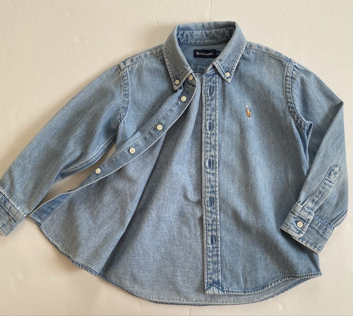 ビンテージ◆希少◆キッズ RALPH LAUREN ラルフローレン デニムシャツ 厚手 デニム 長袖 シャツ ワンポイント ナイガイ ボタンダウン_画像2