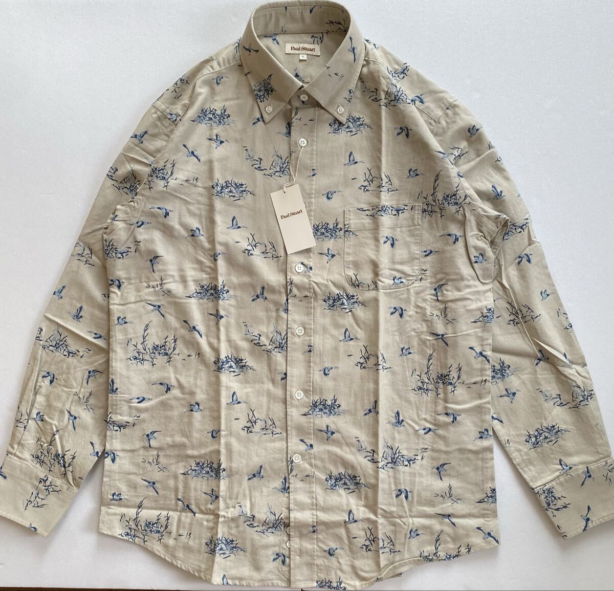  новый товар неношеный *Paul Stuart paul (pole) * Stuart длинный рукав оскфорд кнопка down рубашка Vintage охота style животное рисунок XL