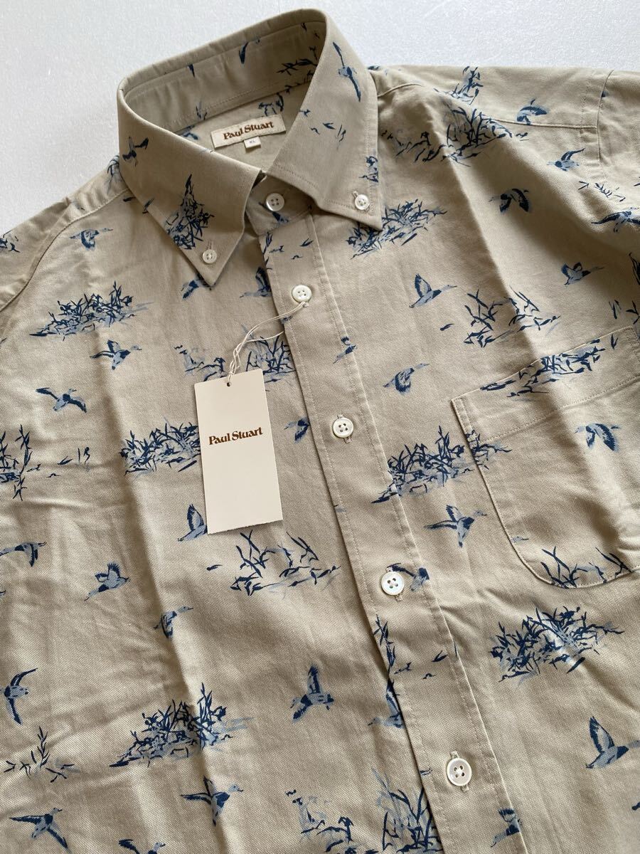  новый товар неношеный *Paul Stuart paul (pole) * Stuart длинный рукав оскфорд кнопка down рубашка Vintage охота style животное рисунок XL