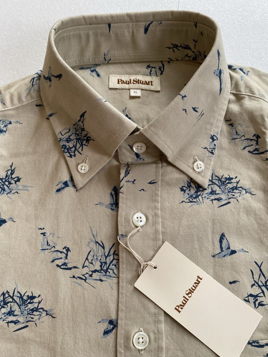  новый товар неношеный *Paul Stuart paul (pole) * Stuart длинный рукав оскфорд кнопка down рубашка Vintage охота style животное рисунок XL