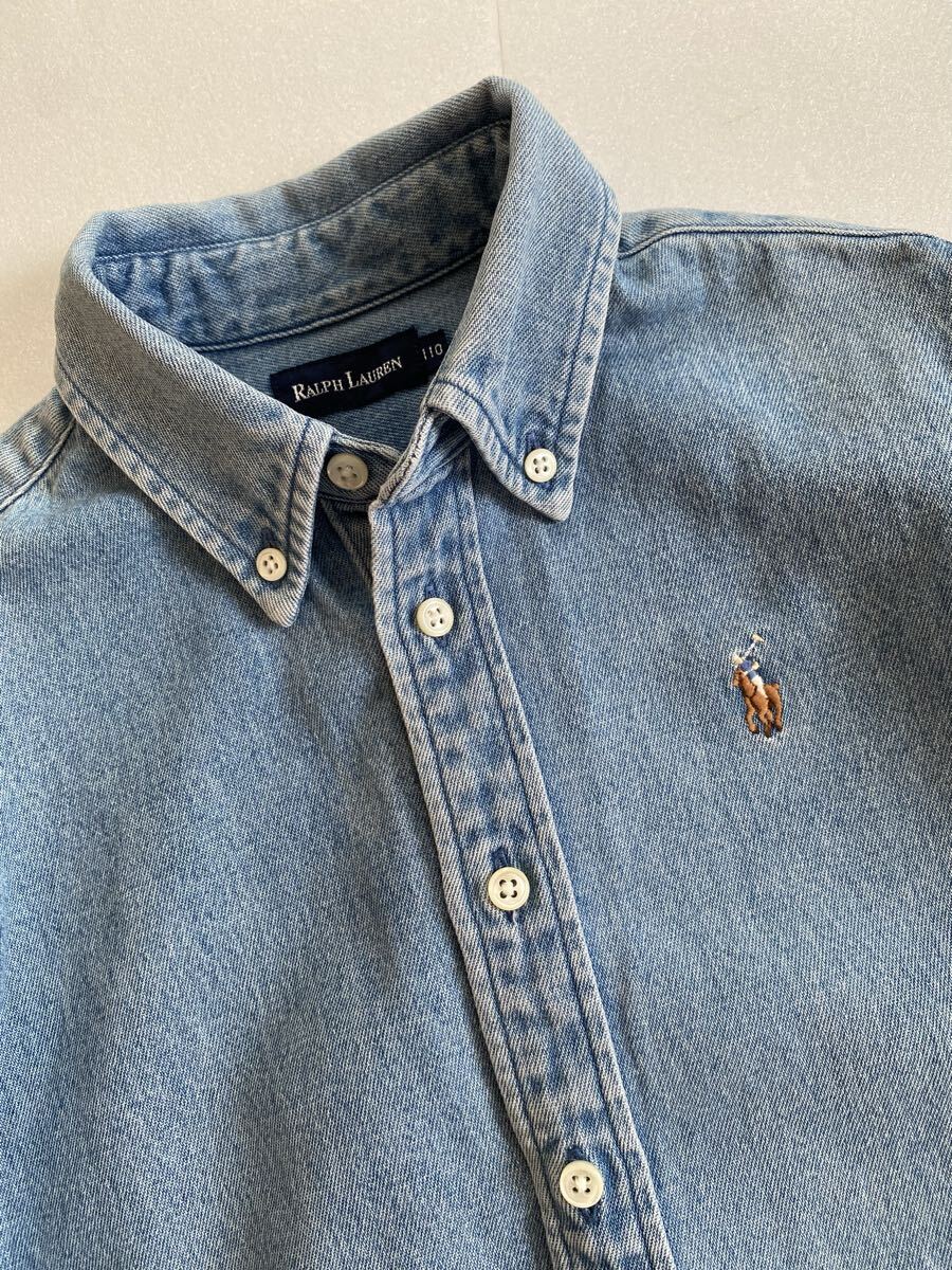 ビンテージ◆希少◆キッズ RALPH LAUREN ラルフローレン デニムシャツ 厚手 デニム 長袖 シャツ ワンポイント ナイガイ ボタンダウン_画像3