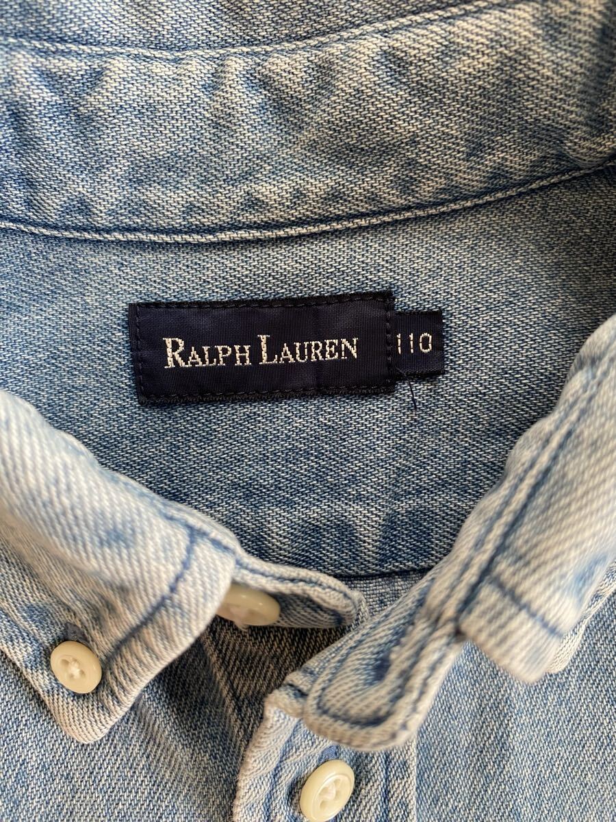 ビンテージ◆希少◆キッズ RALPH LAUREN ラルフローレン デニムシャツ 厚手 デニム 長袖 シャツ ワンポイント ナイガイ ボタンダウン_画像8