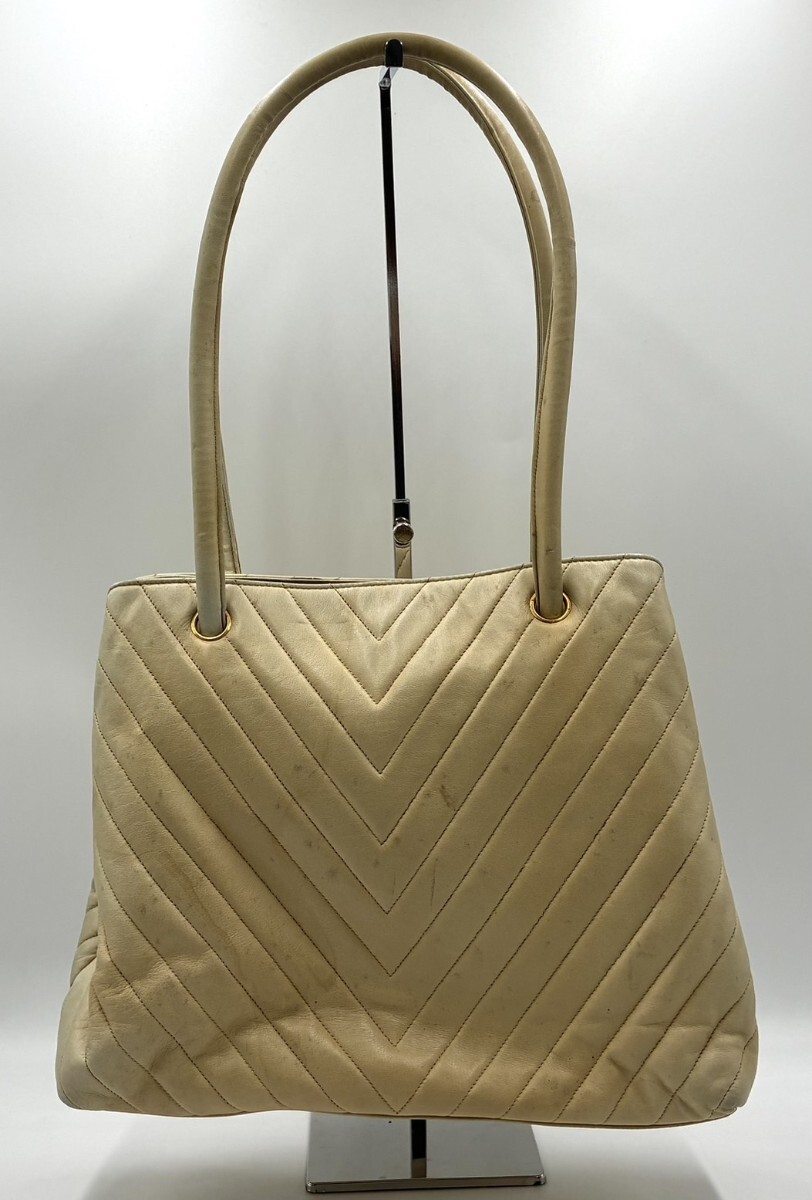1円スタート CHANEL シャネル Vステッチトートバッグ バッグ レディース ベージュ　ハンドバッグ TK1008-7_画像2