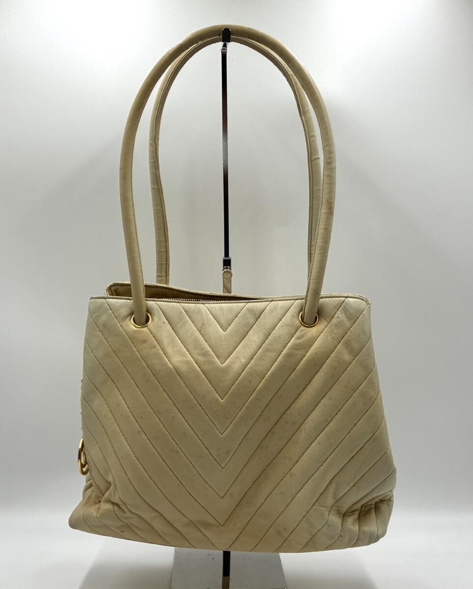1円スタート CHANEL シャネル Vステッチトートバッグ バッグ レディース ベージュ　ハンドバッグ TK1008-7_画像1