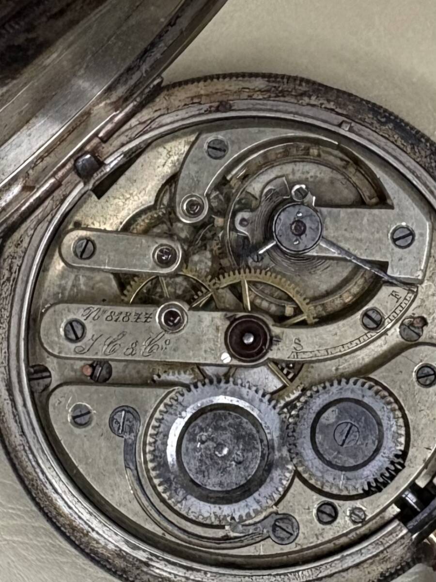 コロン商会　商館時計　J.C&CO 鶴印　手巻き　懐中時計　0.800刻印あり　銀製品_画像5