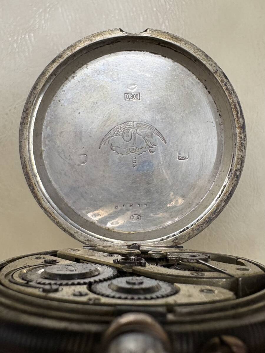 コロン商会　商館時計　J.C&CO 鶴印　手巻き　懐中時計　0.800刻印あり　銀製品_画像3
