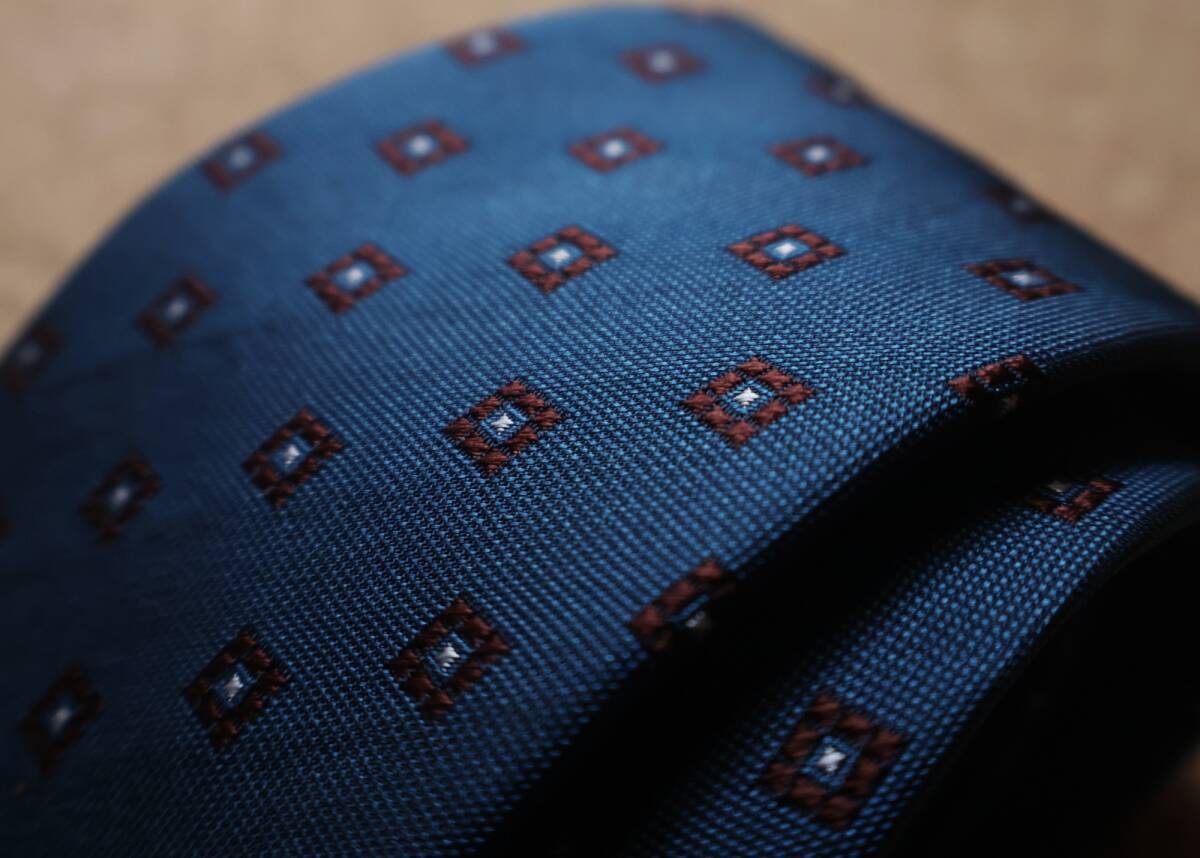 未使用 英 SEAWARD ＆ STEARN シーワード＆スターン ブルーネイビー～ダークブルー×ブラウン小紋 アズーロエマローネ_画像5