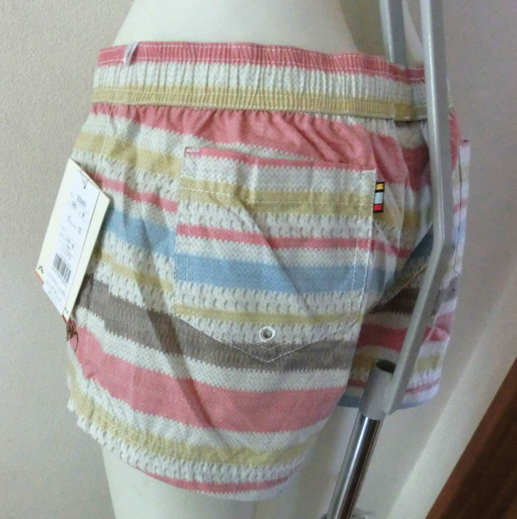 16 ピンク系?ボーダー柄 新品 RUSTY ラスティ 短パン レディース サーフパンツ ボードショーツ M 水着 ラッシュガードパンツ ランニング_画像5