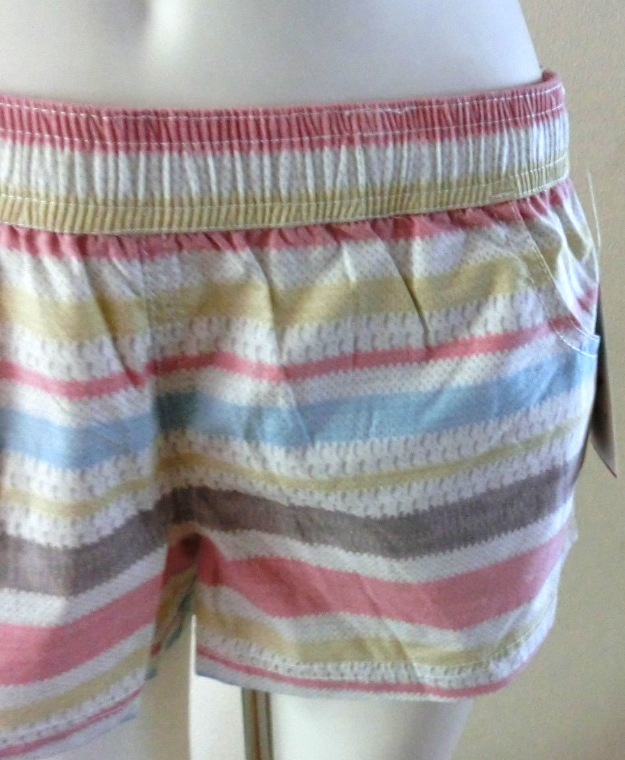16 ピンク系?ボーダー柄 新品 RUSTY ラスティ 短パン レディース サーフパンツ ボードショーツ M 水着 ラッシュガードパンツ ランニング_画像2