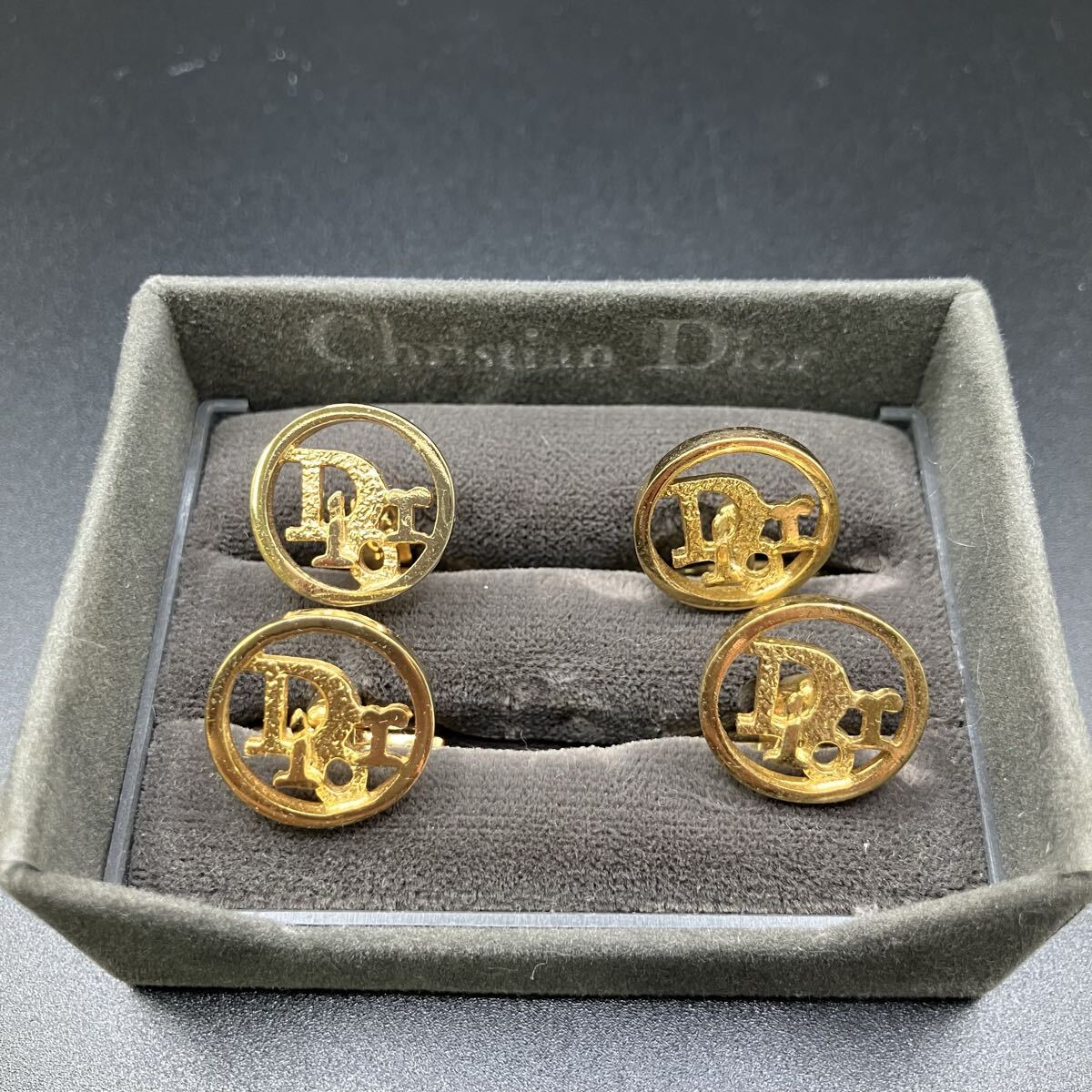 12 EN Christian Dior булавка для галстука запонки кнопка комплект Gold 4 шт. комплект Logo с футляром Christian Dior