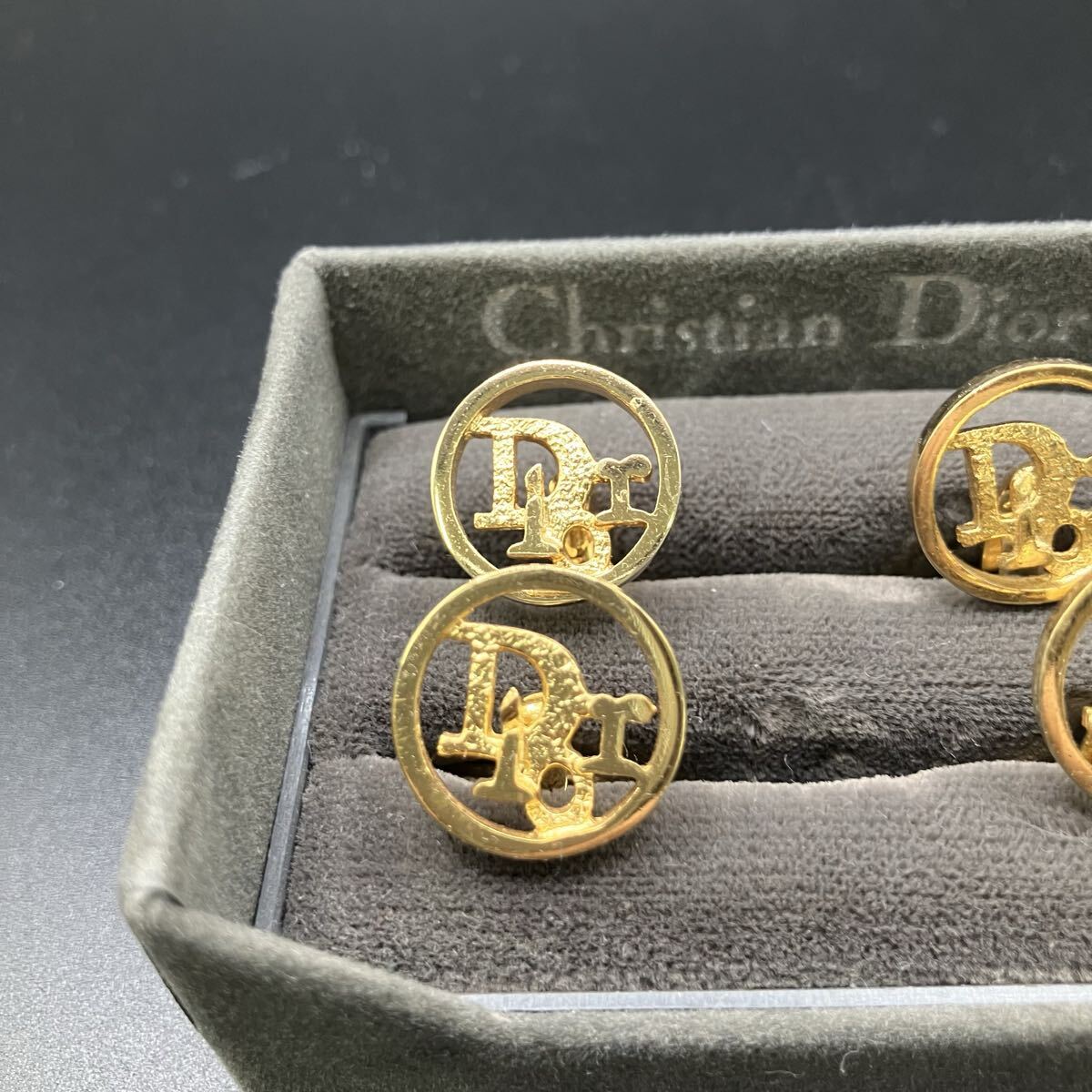 12 EN Christian Dior булавка для галстука запонки кнопка комплект Gold 4 шт. комплект Logo с футляром Christian Dior