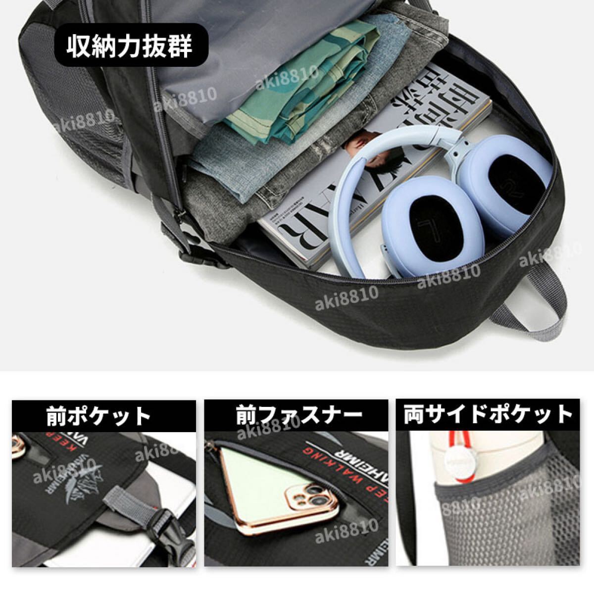 リュック 登山 リュックサック バックパック 40L 黒 メンズ レディース 防災用 アウトドア 軽量 登山バッグ ハイキング トレッキング 旅行_画像2