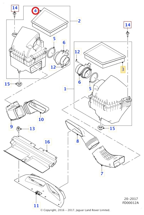 JAGUAR Jaguar XE JA3VA для воздушный фильтр левый и правый в комплекте