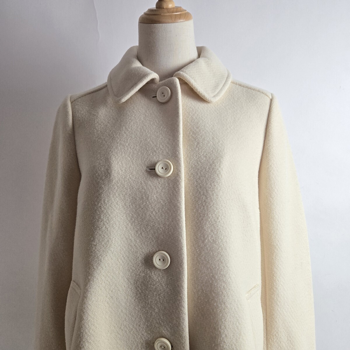 組曲 KUMIKYOKU ウール100％ ステンカラーコート ハーフ丈 アウター 3 アイボリー オンワード樫山 l1025-5_画像3