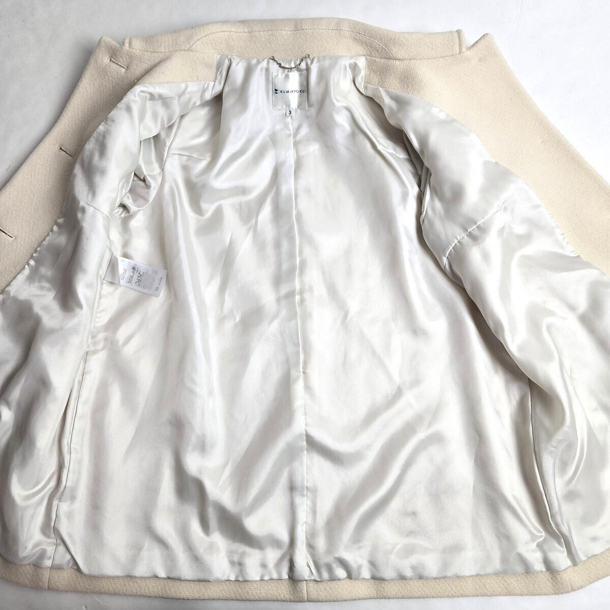 組曲 KUMIKYOKU ウール100％ ステンカラーコート ハーフ丈 アウター 3 アイボリー オンワード樫山 l1025-5_画像5