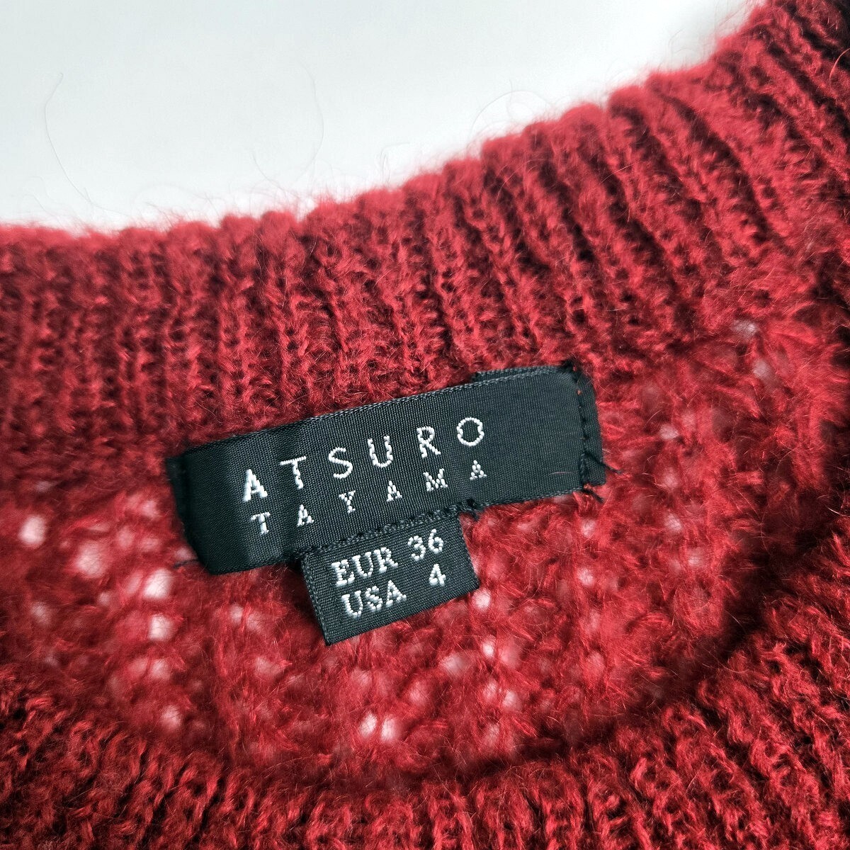 アツロウタヤマ ATSURO TAYAMA A/T モヘヤブレンド 畦編みラグランニットプルオーバー セーター 長袖 4 レッド l1213-5_画像4
