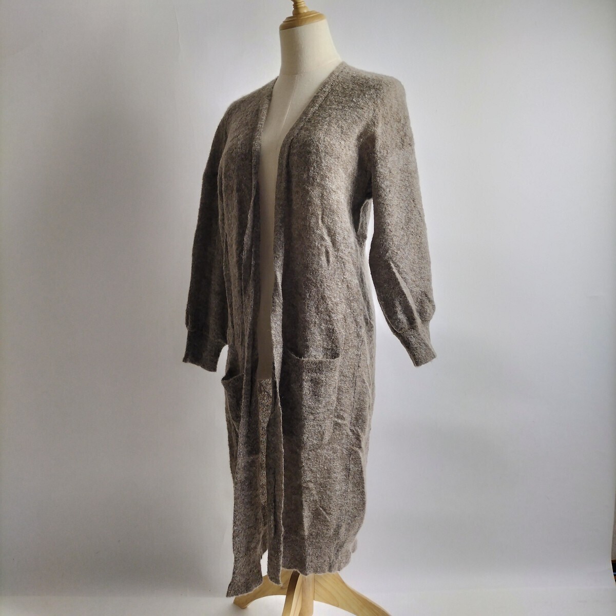 チャイルドウーマン CHILD ＆ WOMEN モヘヤブレンド ボタンレスウールニットカーディガン ロング丈 長袖 F ブラウン l1004-3_画像1
