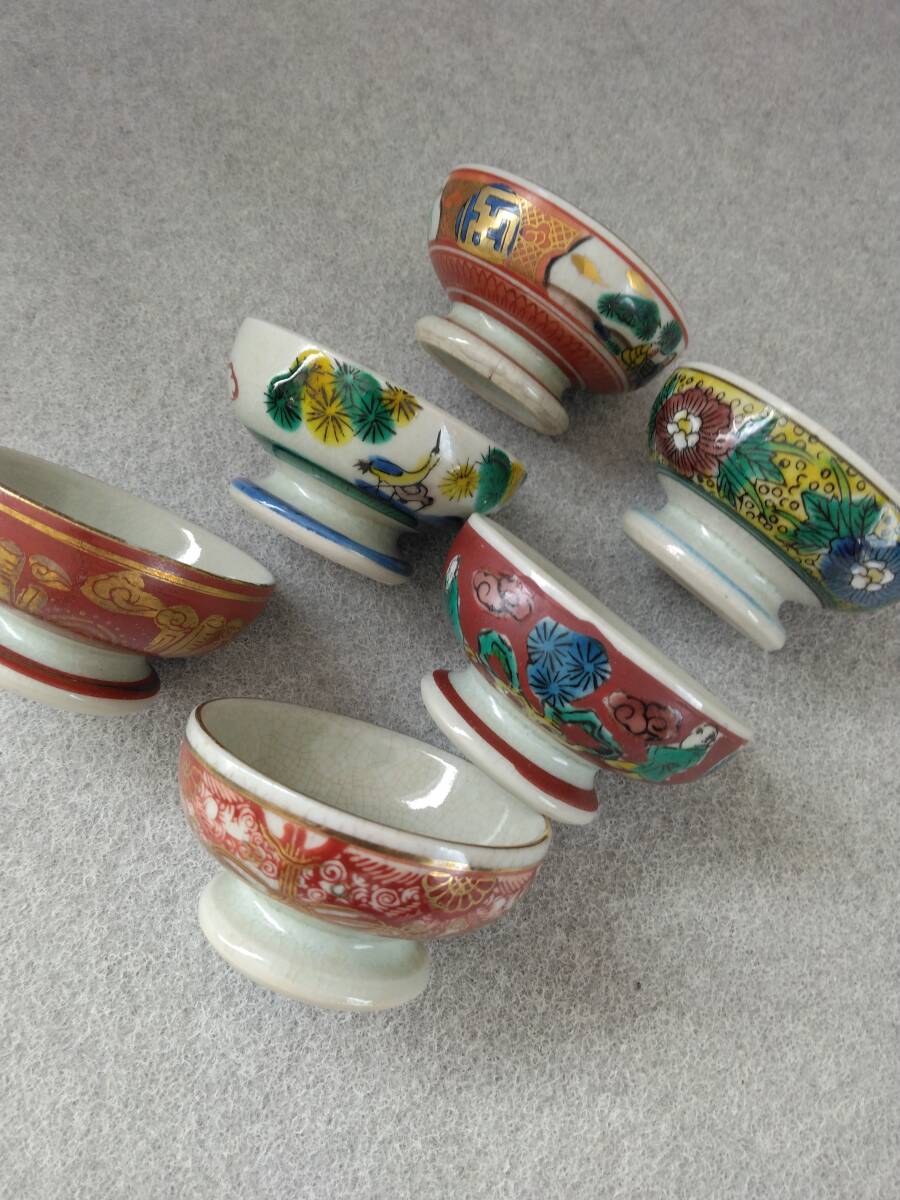 酒道具　九谷焼　お猪口　九谷焼　庄三木米永楽八郎福・・赤絵金彩色絵　6点ぐみ_画像1