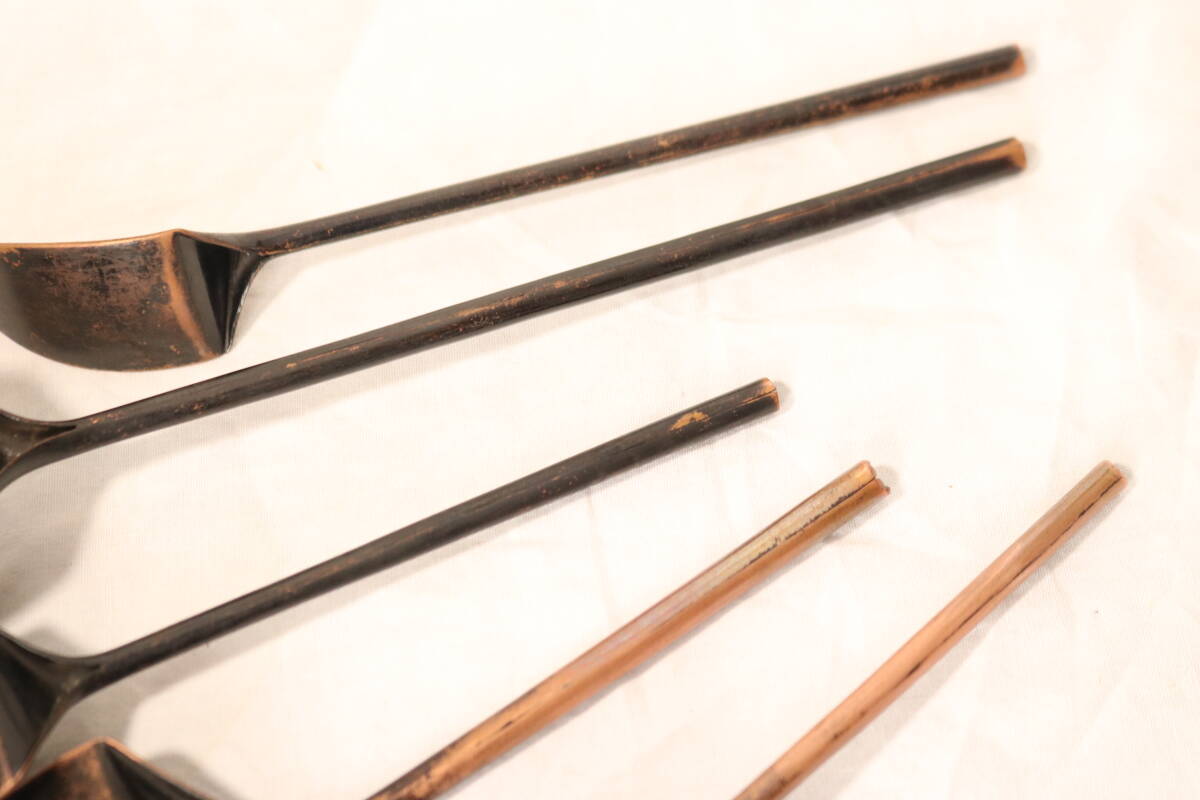 銅製 燻し灰匙 五本組 茶道具 茶会席 表千家 裏千家 茶懐石 茶事 風炉 炭手前_画像10