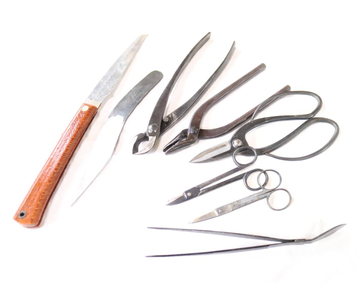 盆栽用具8点セット 鋸、曲り接木小刀、ペンチ、小枝切り鋏、ピンセットなど_画像8