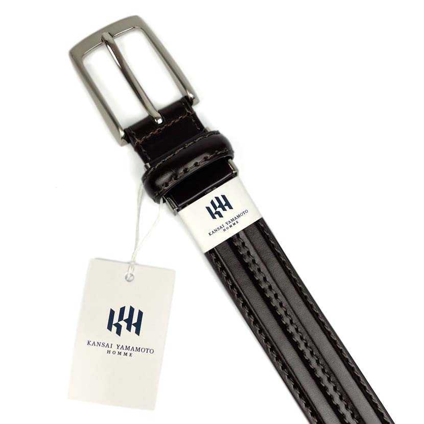 【全3色】KANSAI YAMAMOTO ヤマモト カンサイ リアルレザー 4連ステッチデザイン ベルト_画像3