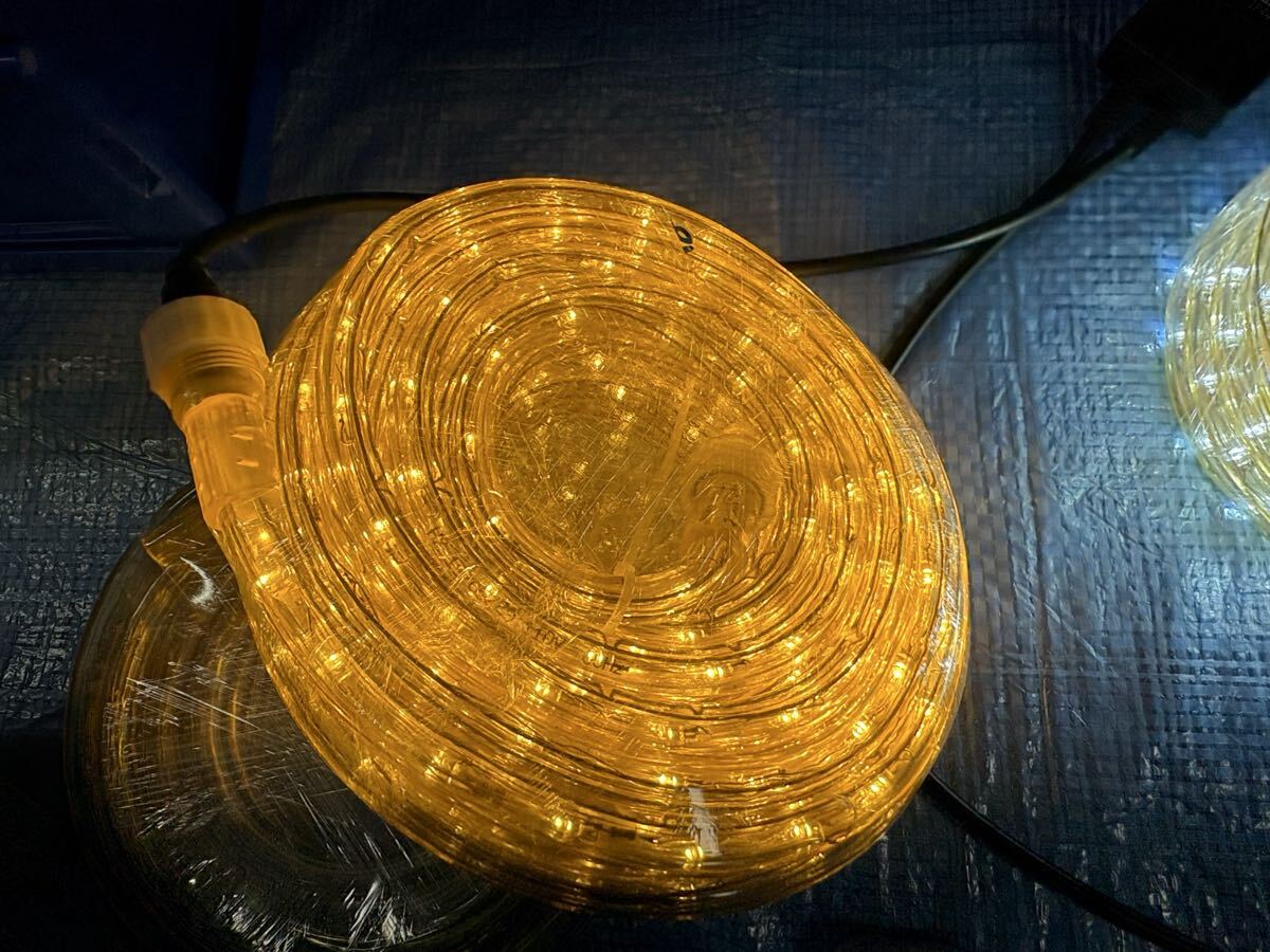 LAMTA イルミネーション ロープライト ゴールド ホワイト 10m 2本 6m 1本 コントローラー 2本 ジャンク品 中古 チューブライト_画像2