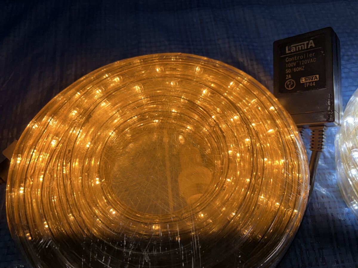 LAMTA イルミネーション ロープライト ゴールド ホワイト 10m 2本 6m 1本 コントローラー 2本 ジャンク品 中古 チューブライト_画像6