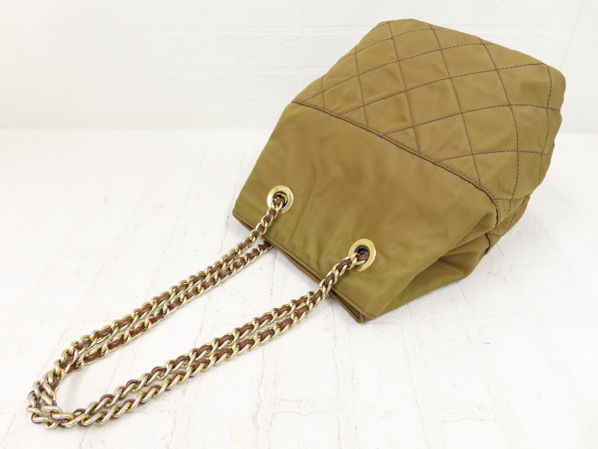 ◆美品◆PRADA プラダ◆キルティングナイロン サフィアーノ レザー 本革◆チェーン ショルダー バッグ◆茶系 G金具◆ヴィンテージ◆A13942_画像4