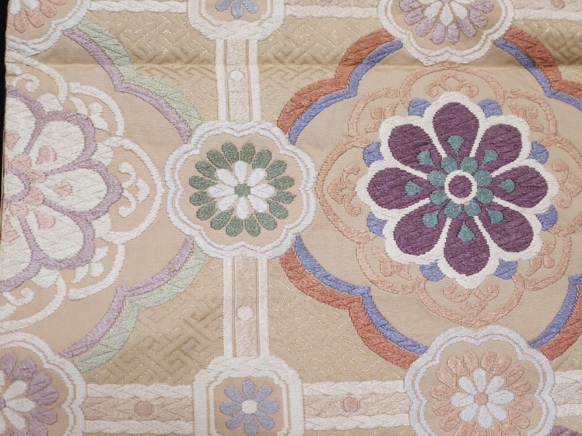 《花小袖》袋帯 唐織;薄香色地 名物裂 蜀江錦文 織出_画像5