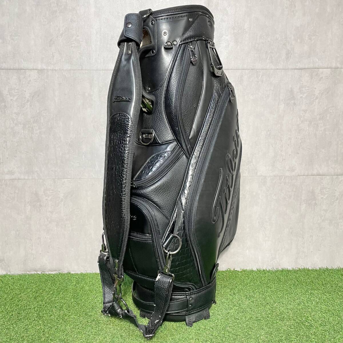 Titleist BLACK LIMITED タイトリスト ブラックリミテッド キャディバッグ ゴルフバッグ 黒 本革 最高級品 3点式 クロコ調 入手困難品_画像4