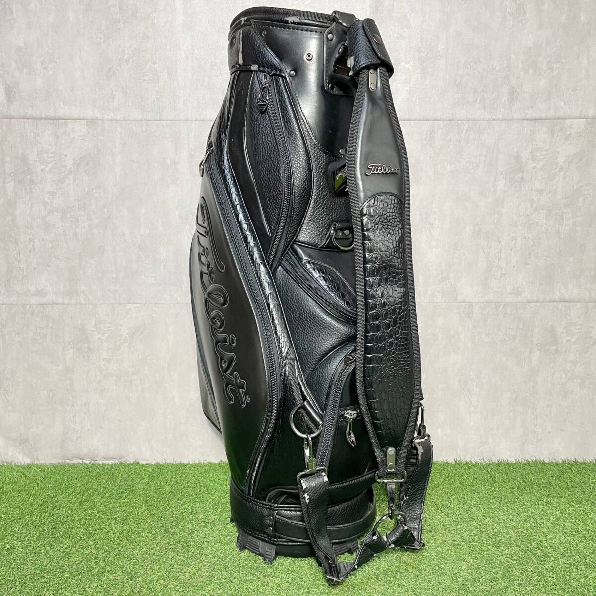Titleist BLACK LIMITED タイトリスト ブラックリミテッド キャディバッグ ゴルフバッグ 黒 本革 最高級品 3点式 クロコ調 入手困難品_画像5