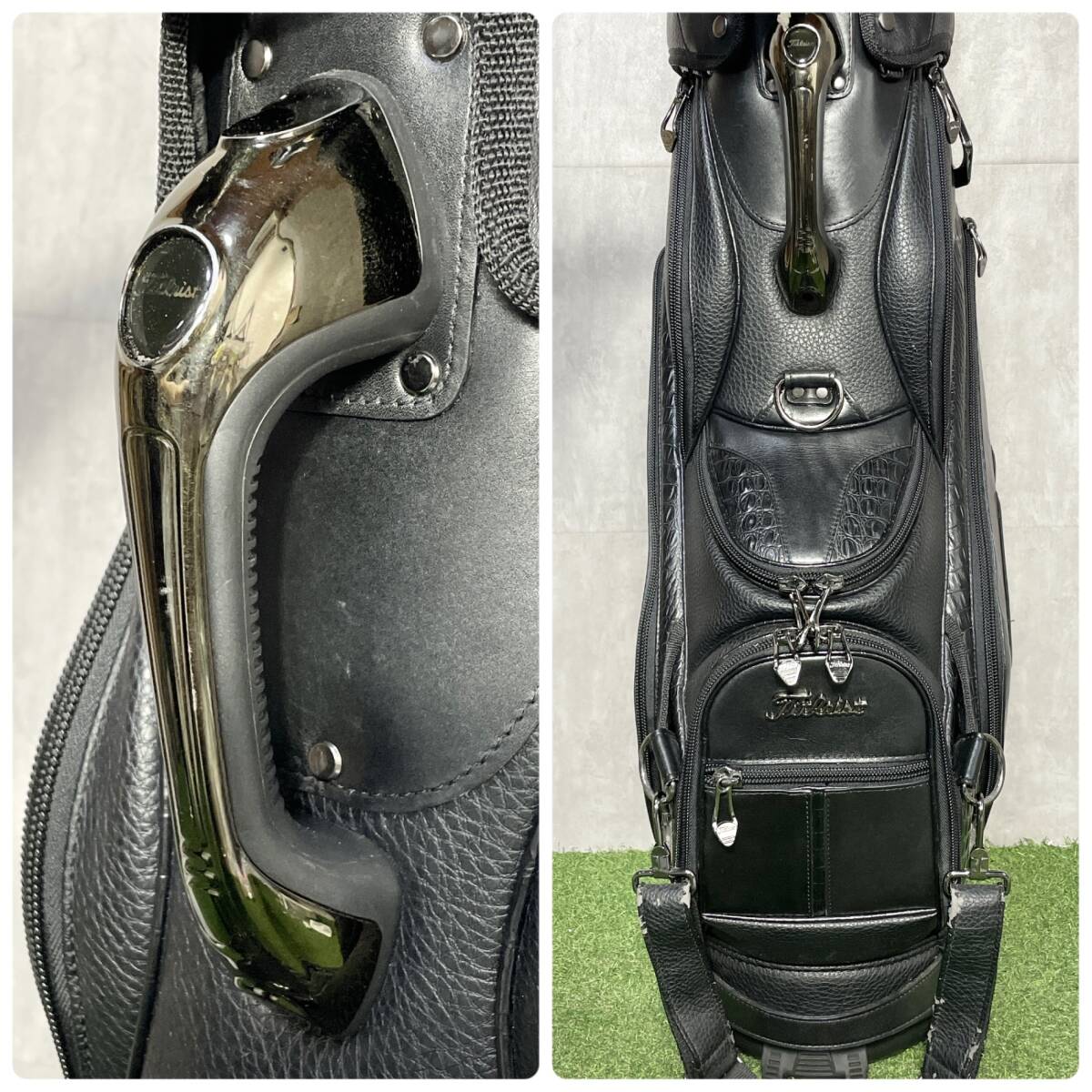 Titleist BLACK LIMITED タイトリスト ブラックリミテッド キャディバッグ ゴルフバッグ 黒 本革 最高級品 3点式 クロコ調 入手困難品_画像8