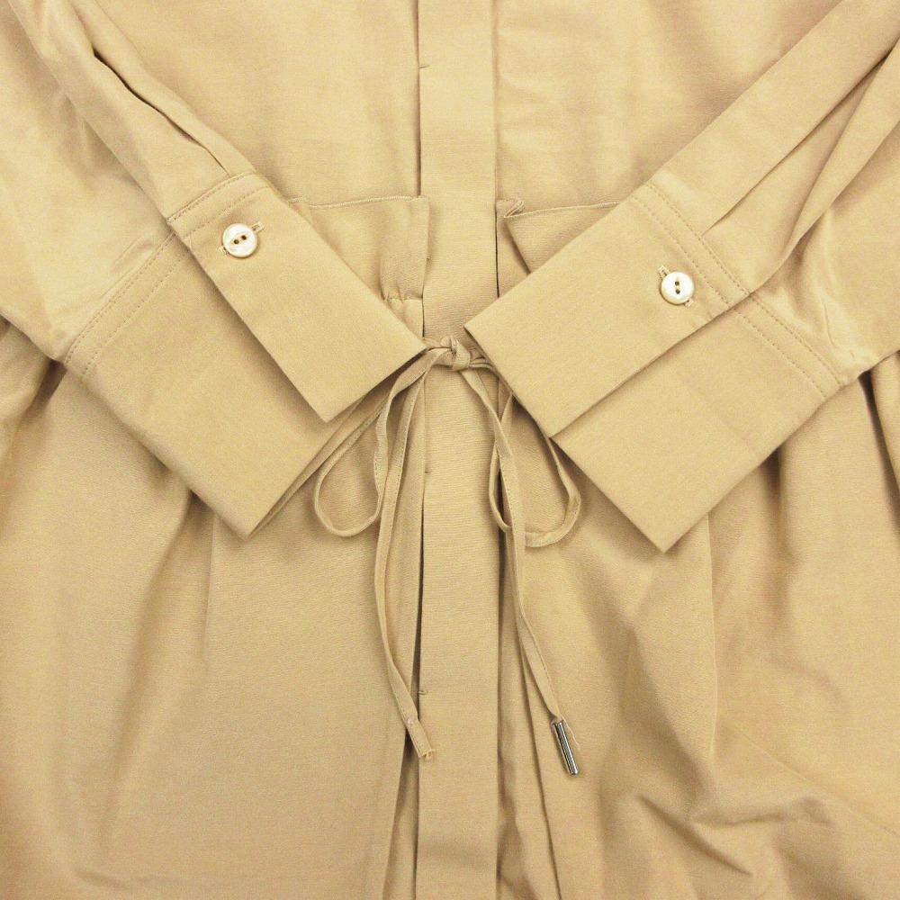 Drawer ドゥロワー ノーカラー ギャザードレス ワンピース D SM S/CO N/COL GATH OP 6526-299-0892 サイズM ベージュ 【中古】_画像4