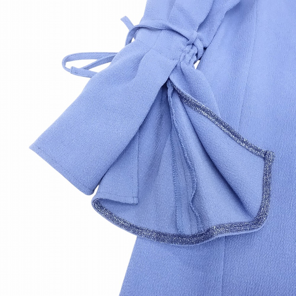 ネミカ NEMIKA by Leilian ジョーゼット ワンピース Vネック ロング丈 長袖 リボン サイズ9 ブルー 青 レディース 【中古】_画像4