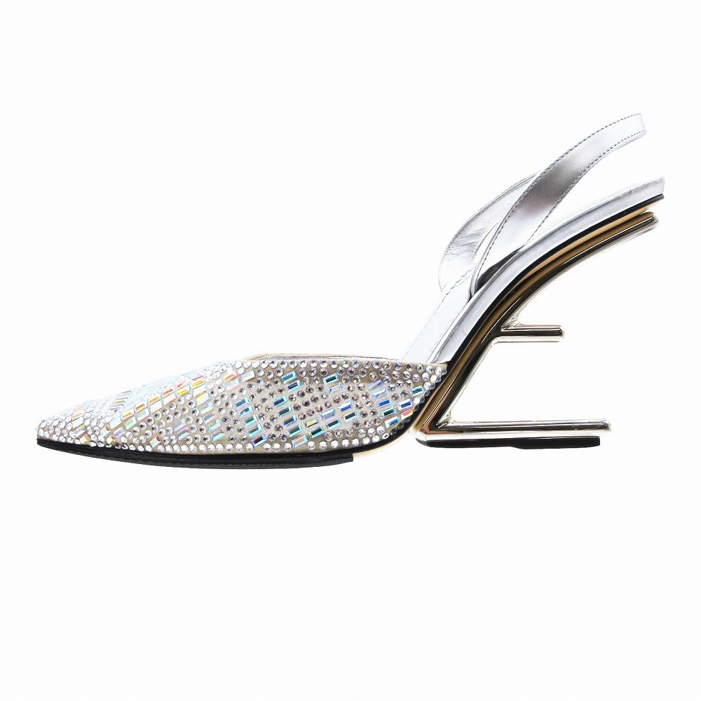 FENDI Fendi First Stone туфли-лодочки po Inte dotu задний ремешок F Logo 38 24cm серебряный женский [ б/у ]