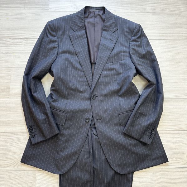 【BURBERRY】 バーバリー ロンドン イタリア製生地 AB5 (Lサイズ程度) グレー ストライプ柄 スーツ セットアップ ウール 2B メンズ_画像3