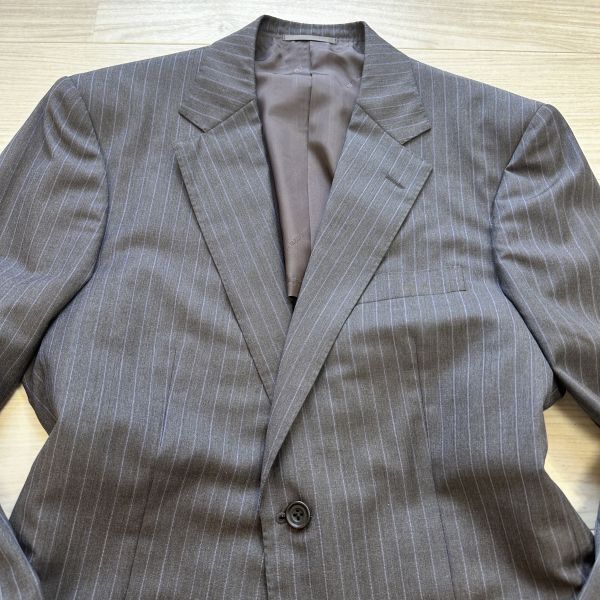 【BURBERRY】 バーバリー ロンドン イタリア製生地 AB5 (Lサイズ程度) グレー ストライプ柄 スーツ セットアップ ウール 2B メンズ_画像4
