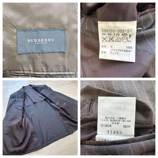 【BURBERRY】 バーバリー ロンドン イタリア製生地 AB5 (Lサイズ程度) グレー ストライプ柄 スーツ セットアップ ウール 2B メンズ_画像7
